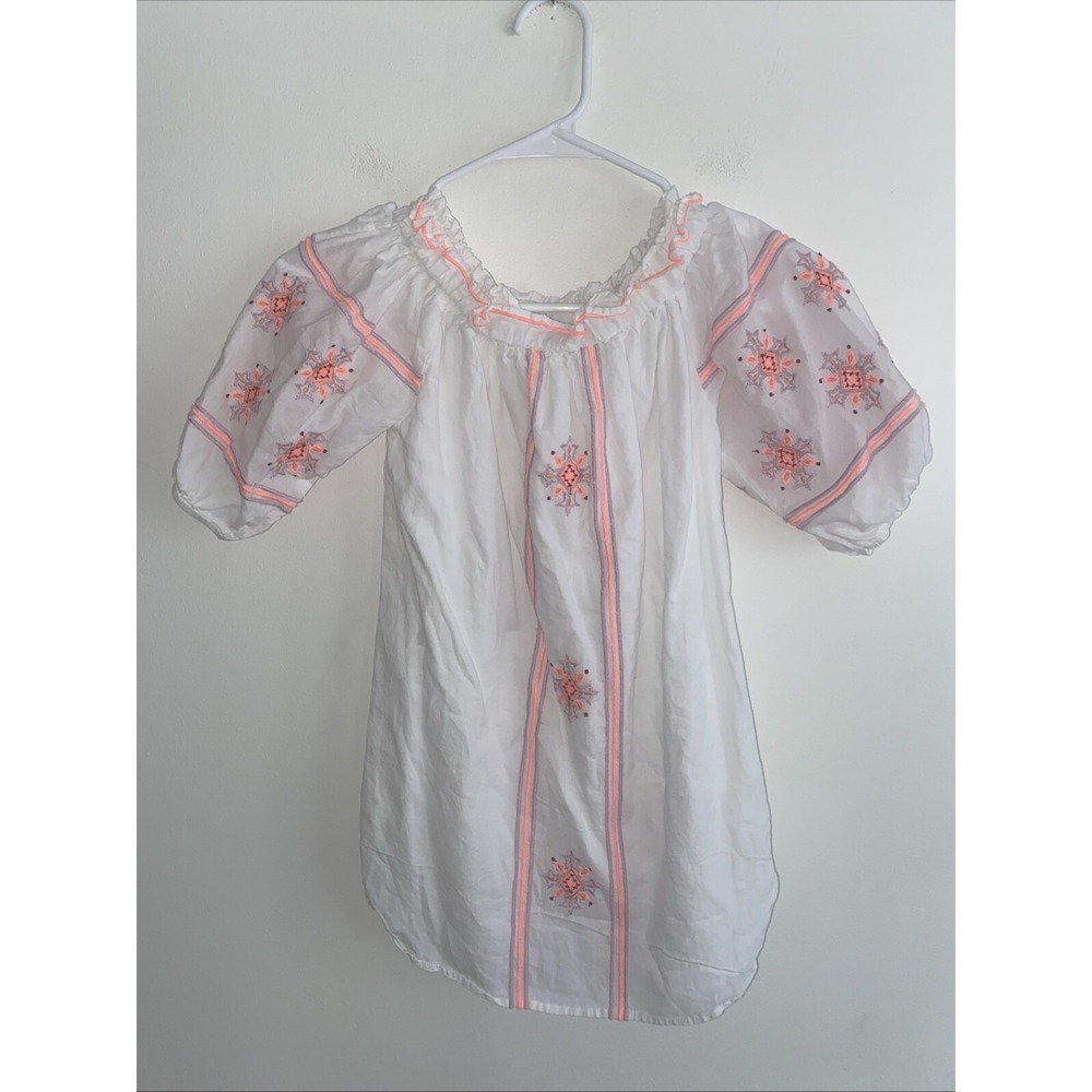 EGG New York Girls Dress White Pink Embroidered Sz 7 Yrs